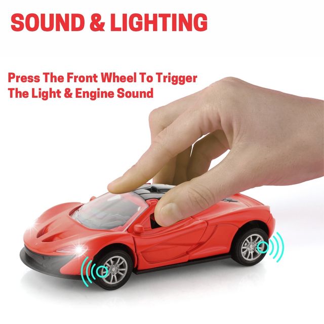 Adit Toys Die Cast Metal Car With Led Lights & Engine Sound, Pull Back Toy Car For Kids 3+ (Red)