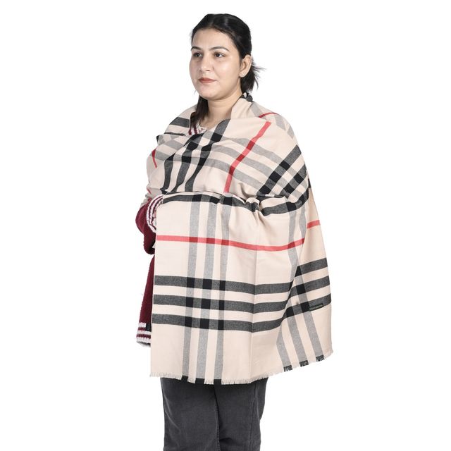 Calvadoss Women's Checked Stole With Fringed Border | Stl1542 | Multicolour