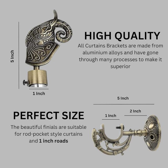 Gloxy Aluminium Antique Finish Curtain Bracket With 1 in Rod Support Fittings | Pair of 2)