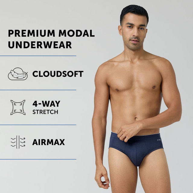 XYXX Men's Solid Modal Brief | Black and Blue - M