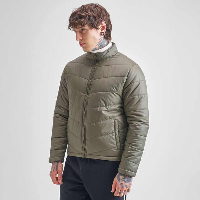 Buy Highlander Men's Stand Collar Padded Jacket | Olive - 2XL