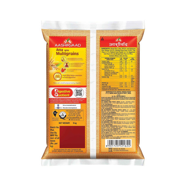 Aashirvaad Atta with Multigrains | Take Care of Your Digestion with High Fibre Atta 5 kg Combo