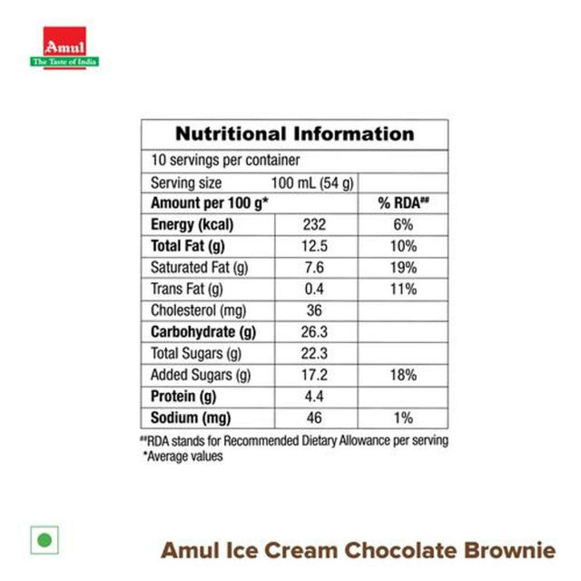 Amul Chocolate Brownie Ice Cream Tub 1 l Combo