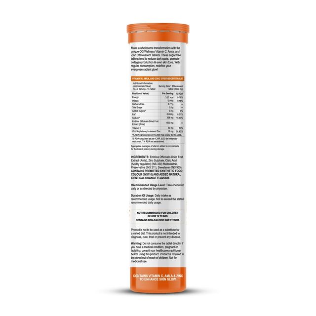 Og Wellness Vitamin C, Amla & Zinc Effervescent Tablets - Vitamin C, Orange Flavor - 15 Pcs