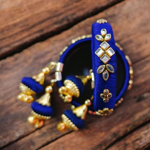 House Of Festivals Designer Bangals with Silk Thread Work - Blue