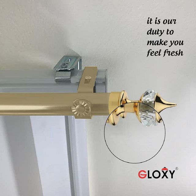 Gloxy ENTERPRISE Aluminium Single Diamond Curtain Brackets with Support & Fittings | Golden, 4 Pair
