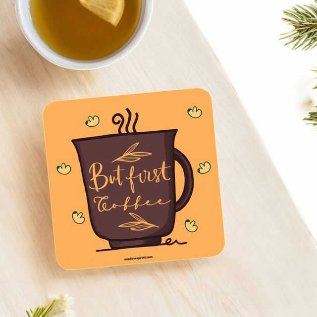 Mad Over Print But First Coffee Coaster (Pack Of 6)