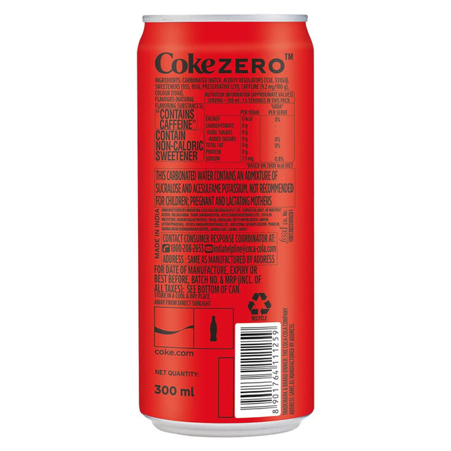 Coke Zero Cola Diet Soft Drink Can
