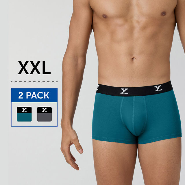 XYXX Ace IntelliSoft Micro Modal solid Trunk | Men's Innerwear | Pack of 2 |Blue + Grey- XXL