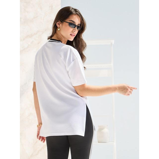 Styli Women's Oversized T-shirt with Contrast Neck Rib and Embroidered Detail | White - XL