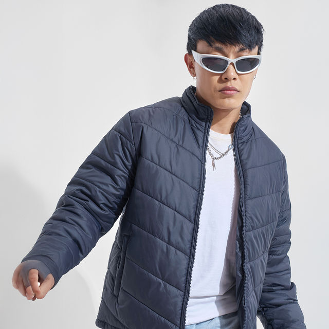 Buy Highlander Men's Stand Collar Padded Jacket | Navy - M Online