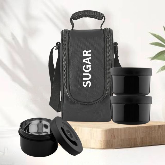 Sugar Homeware Premier Trio Stainless Steel Microwave Safe Lunchbox - Black