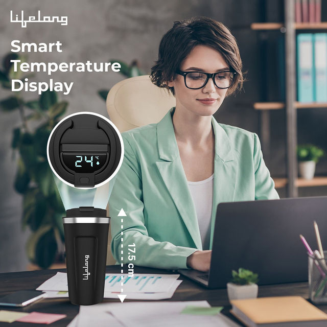 Lifelong Insulated Mug,Vacuum Insulated Temperature , 8 Hours Hot and 14 Hours Cold, 510 ml, Black