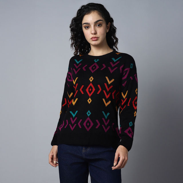 Buy High Star Women's Geometric Printed Pullover | Black - S