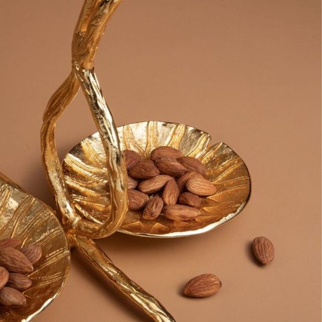 Gibox Lotus Petal Gold Plated Metal Dry Fruit Serving Tray