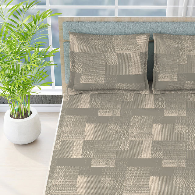 Boutique Living Geo Art (Cottage Garden) 100% Cotton 300 TC Grey King Bedsheet with 2 Pillow Covers