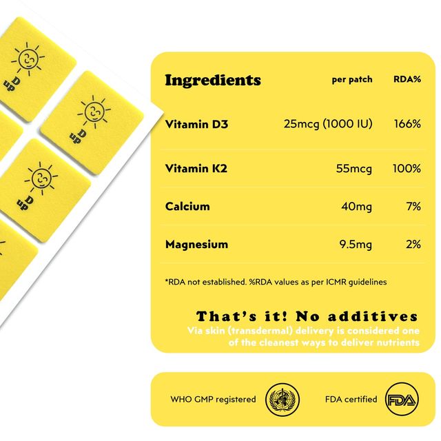 Patch Up D Up Patches For Vitamin D3 Boost | Bone Strength And Immunity