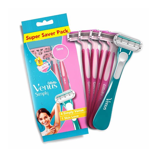 Gillette Venus Simply Hair Removal Razor for Women, 4 simply & 1 skin love (Pack of 5)