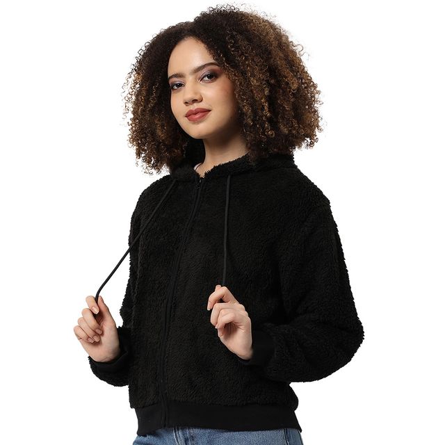 Campus Sutra Women's Stylish Hoodie | Black - XL