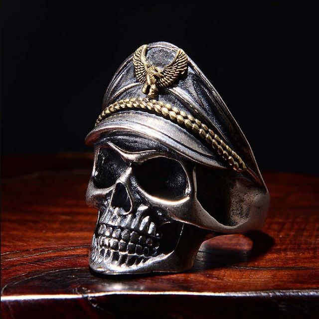 Fashion Frill Men's Pirate Captain Skull Rings Silver Adjutable