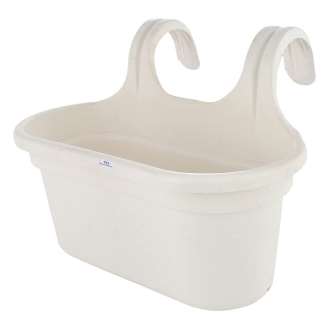 Kuber Industries Plastic 12 Inch Hanging Flower Pot|Double Hook Planter| For Balcony & Garden|White