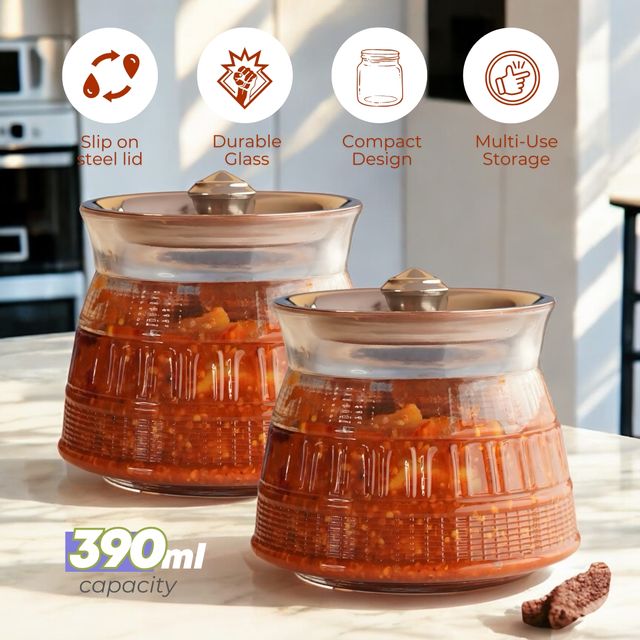 Yera 2 pcs Jars Set With Steel Lids Handi Style