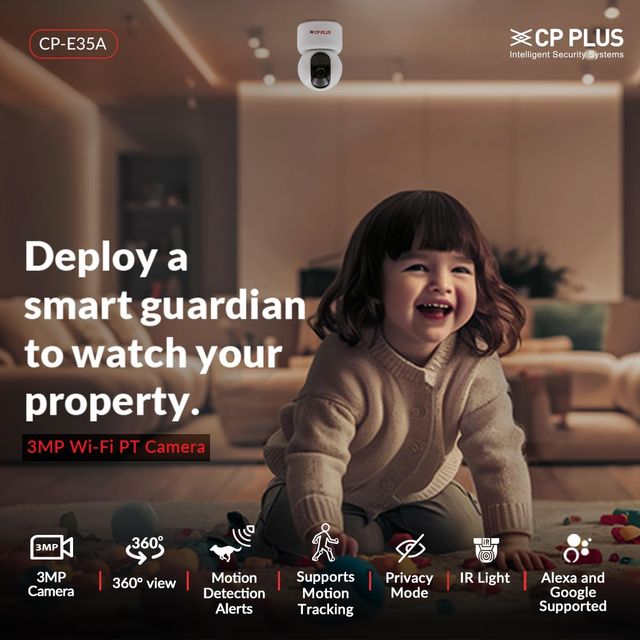 CP Plus CP-E35A | 3MP Wi-Fi Pt Security Video Camera | 360 Degree View | 15 m | White