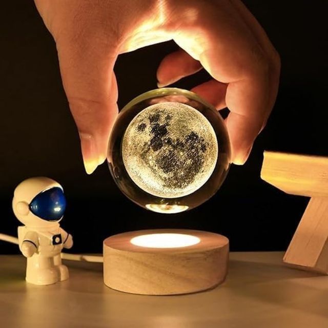 Desidiya Moon 3D Crystal Ball Night Light - 2.4 Inch Led Glass Lamp And Home Decor