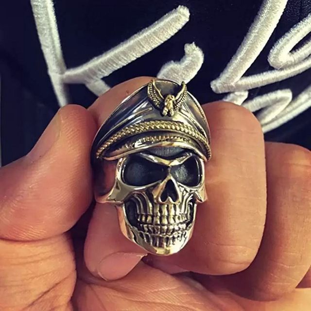 Fashion Frill Men's Pirate Captain Skull Rings Silver Adjutable