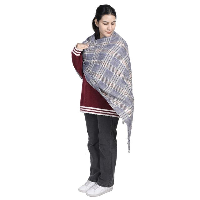 Calvadoss Women's Checked Stole With Fringed Border | Stl1544 | Multicolour