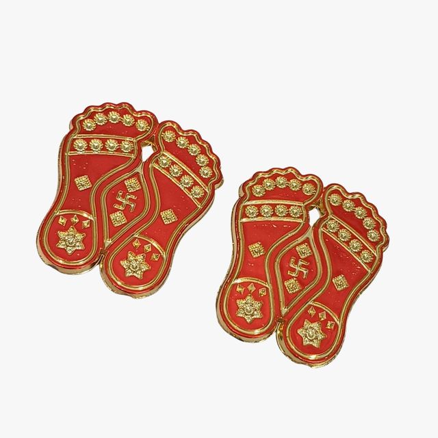 Gullak Auspicious Symbols Red And Golden Plastic Stickers Pair Of Charan
