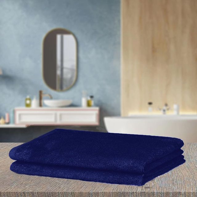 BAY6 100% Cotton Hand Towels - 60 cm x 40 cm | 400 GSM - Blue - Set of 2