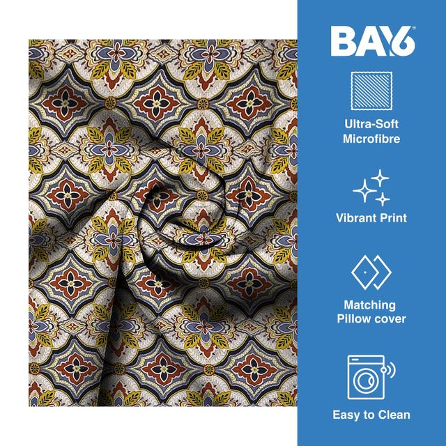 BAY6 Microfibre Floral Single Bedsheet - Beige & Brown | 150 x 220 cm + Pillow Cover