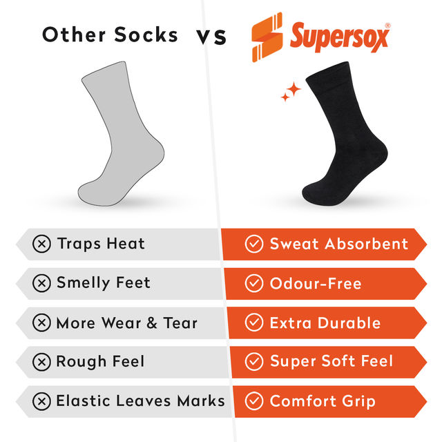 Supersox Men's Solid Combed Cotton Socks | Black - UK 7 - 10