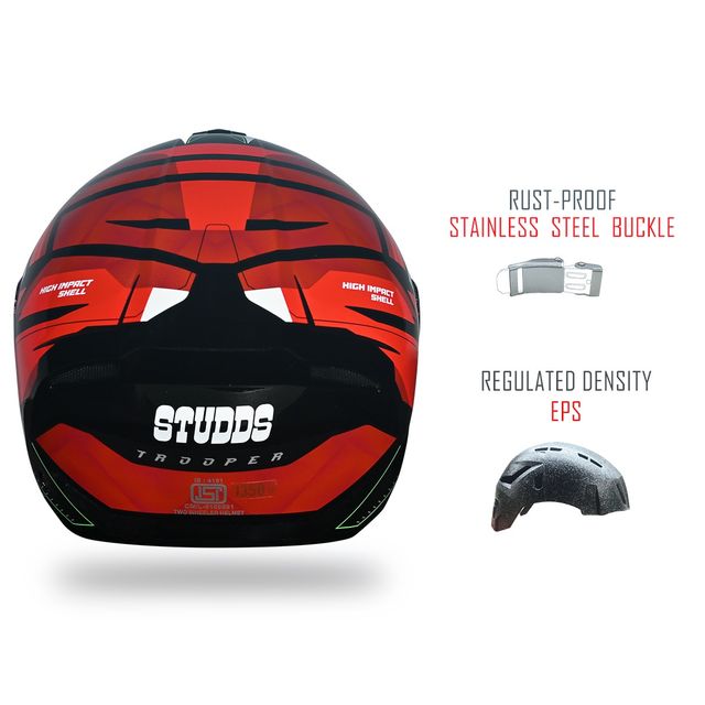 Studds Trooper D2 ISI-DOT CertifiedFlip-up Helmet with Dual Visor |Black Red - M
