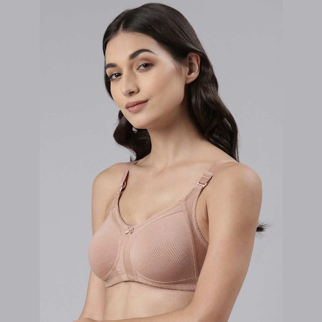 Dollar Missy Women's Combed Cotton Stretchy Elastane Wire-Free Panelled Support Bra | Skin - 34C