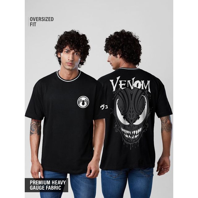 The Souled Store Men's Marvel Venom Oversized T-shirt | Black - L