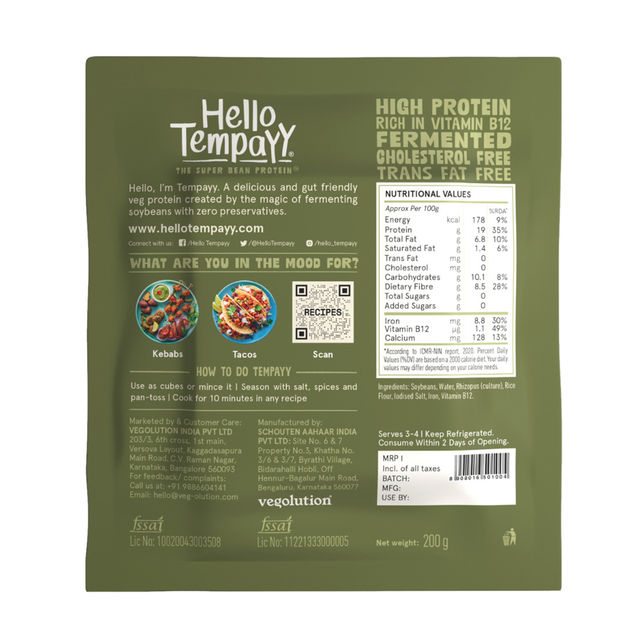 Hello Tempayy Natural Tempeh Cubes Protein & Fibre Rich
