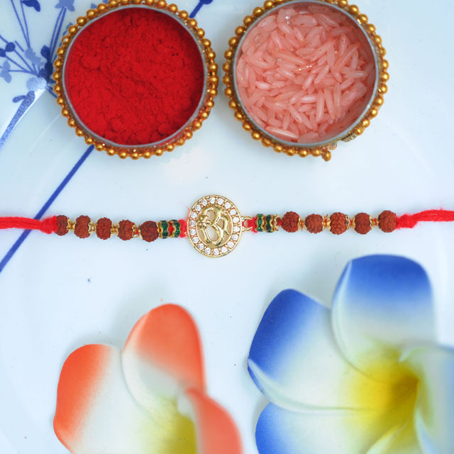 Aurum Om Rakhi With Stones & Rudrakash - Spiritual and Elegant