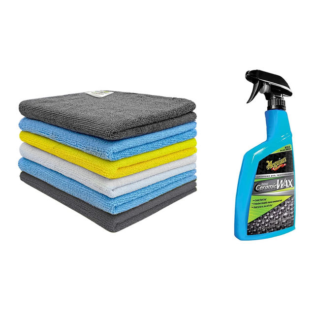 Softspun Microfiber Cleaning Cloths (220 Gsm, 30X30Cm, 6Pc, Multicolor/Assorted) (6pc) & Meguiar'S Hybrid Ceramic Spray Wax For Cars (1pc) Combo