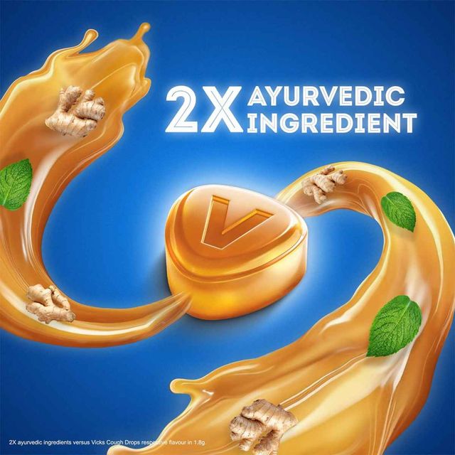 Vicks Cough Drops Double Power (Menthol). Bigger Drop With 2X Ayurvedic Mix, 25 Lozenges