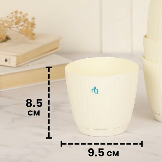 Nurturing Green - Self Watering Pots | Set of 4 | Ivory | Size: 9.5cm x 8.5cm | Plastic Flower Pots