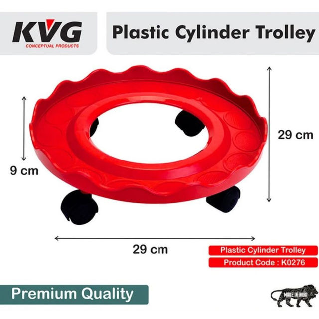 KVG Durable Hard Plastic Gas Cylinder Stand Trolley | 4 Rollers | Red
