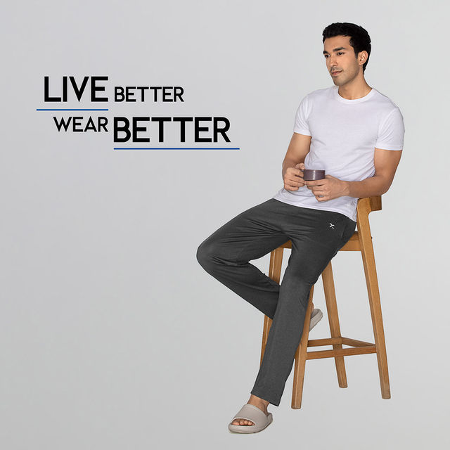 XYXX Ace IntelliSoft Cotton Modal Solid Loungewear Relaxed Fit | 2 Zipper Side pockets | Grey- S