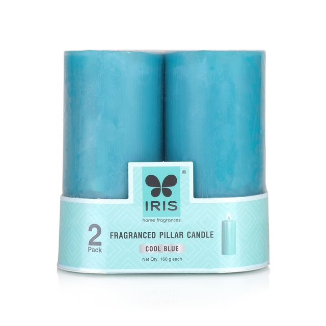 Iris Set of 2 Fragranced Pillar Candle | Cool Blue