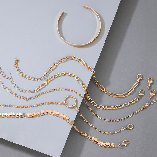 Jewels Galaxy Gold Plated Set Of 6 Contemporary Stackable Bracelet Combo (1 Pack 6 Bracelets)