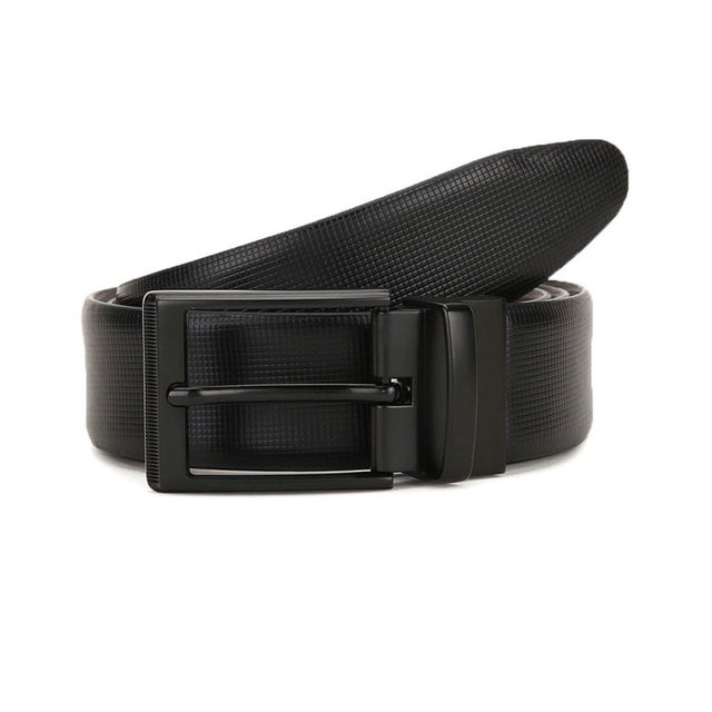 Teakwood Men's Textured Genuine Leather Reversible Belt | Black and Brown - 40 Inches