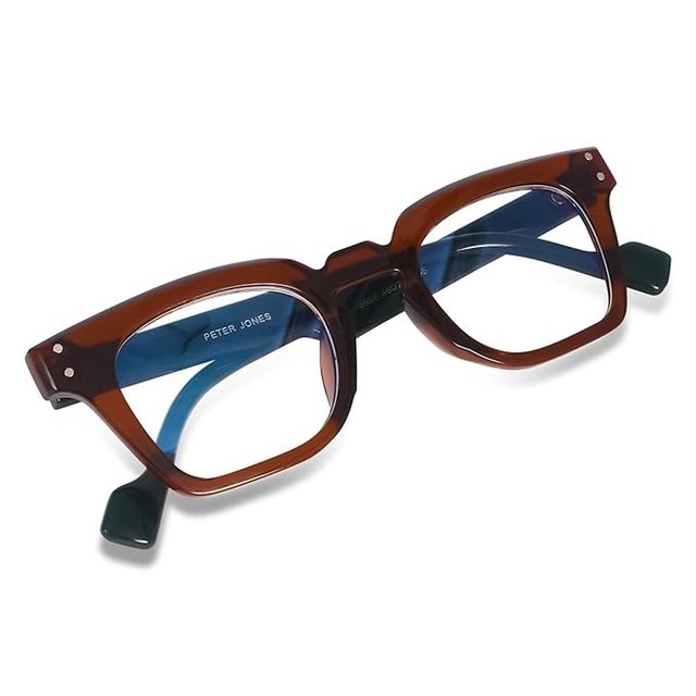 Peter Jones Unisex Solid Polycarbonate Computer Glasses | Blue and Brown - M