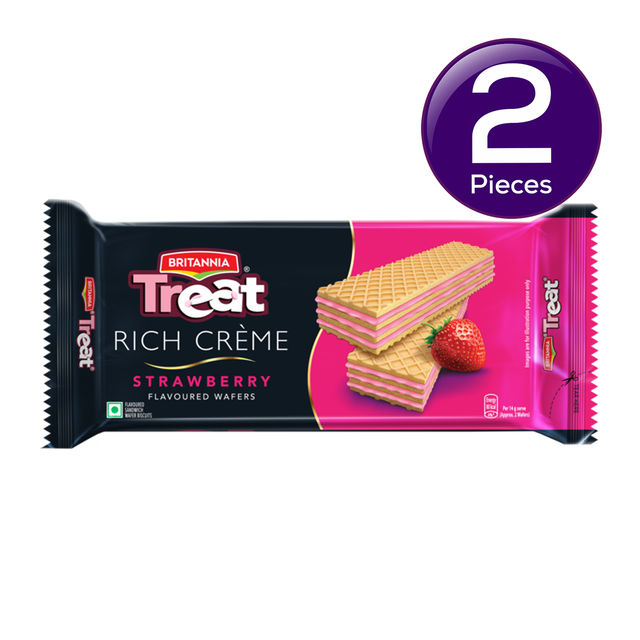 Britannia Treat Rich Crème Strawberry Flavoured Wafers 55 g X 2 Combo