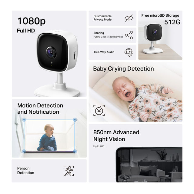 TP-Link Tapo C100 Home Security Wi-Fi Camera 2MP 1080p, Alexa Enabled, 2-Way Audio, Night Vision